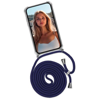 ONEFLOW Phone Lanyard Case for Samsung Galaxy S24+ – Detachable Strap, Twist Case, Blue/Silver