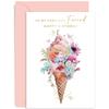 Happy Birthday Ice Cream Greeting Card for a Special Friend – Pastel Floral Design, Blank Inside view 1