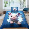 GNMRTFEAE Pig Girl Boy Kids 3D Printed Cute Animal Duvet Cover Set, Soft Microfiber, Zipper and Pillowcases, 3-Piece, Single 135 x 200 cm view 1