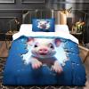 GNMRTFEAE Pig Girl Boy Kids 3D Printed Cute Animal Duvet Cover Set, Soft Microfiber, Zipper and Pillowcases, 3-Piece, Single 135 x 200 cm view 3
