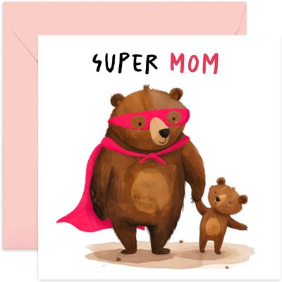 Old English Co. “Super Mom” Birthday Card for Mom – Cute Mother’s Day Card from Children