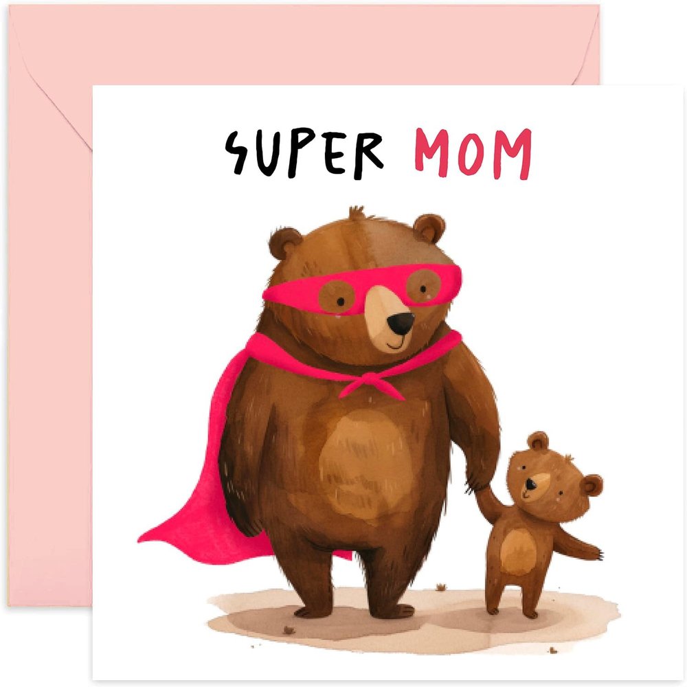 Old English Co. “Super Mom” Birthday Card for Mom – Cute Mother’s Day Card from Children