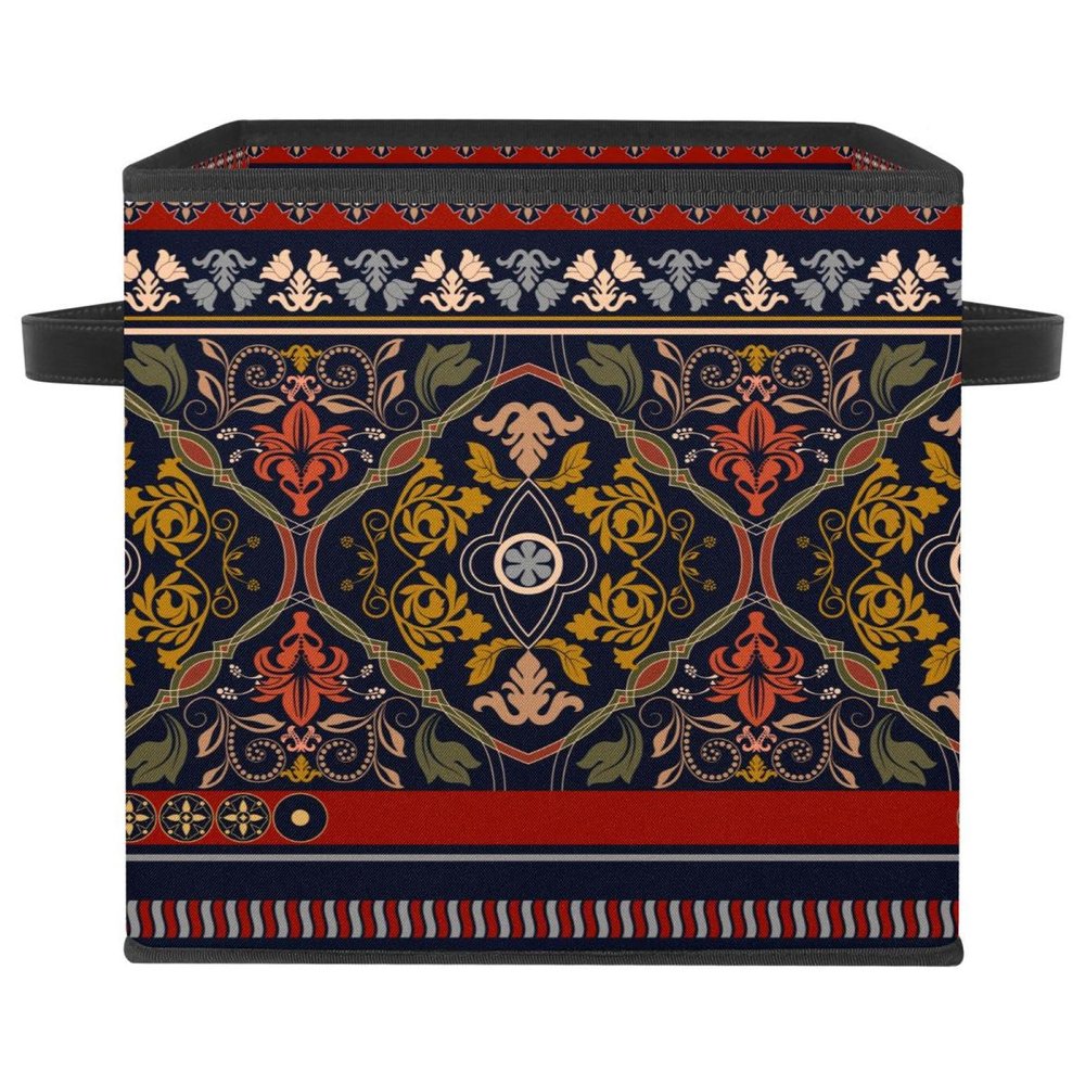 VAPOKF Foldable Storage Cube, Fabric Organizer with Handles, Vintage Indian Bohemian Style