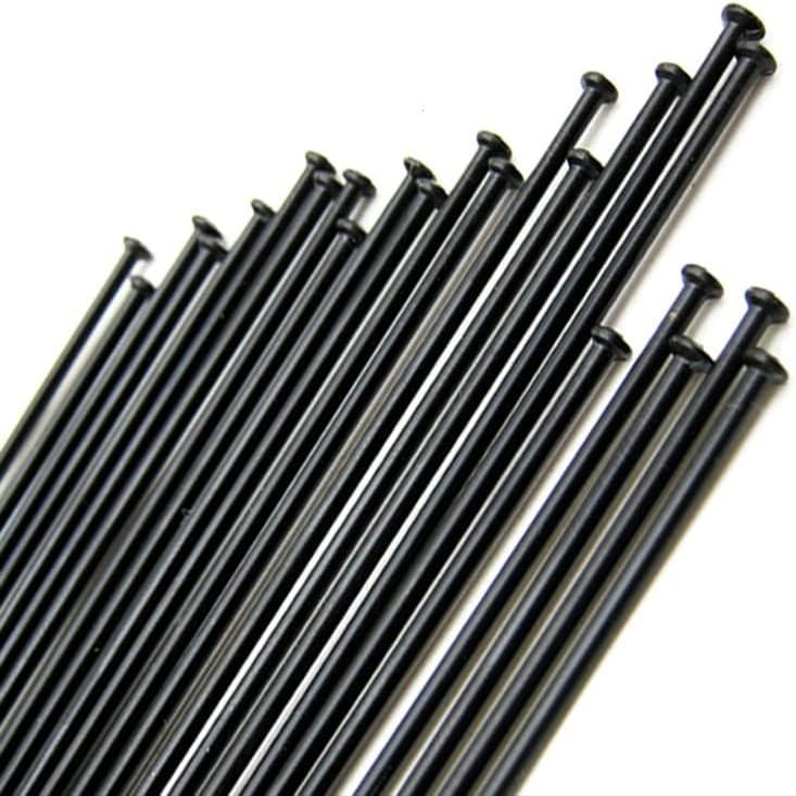 24 Black Stainless Steel Straight-Pull Bicycle Spokes, 14G, 298 mm, with Brass Nipples