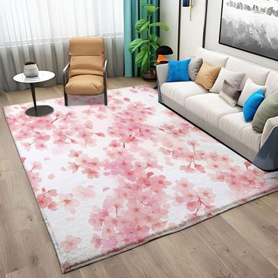 Japanese Plant Cherry Blossom Red Washable Short-Pile Rug 80 x 150 cm