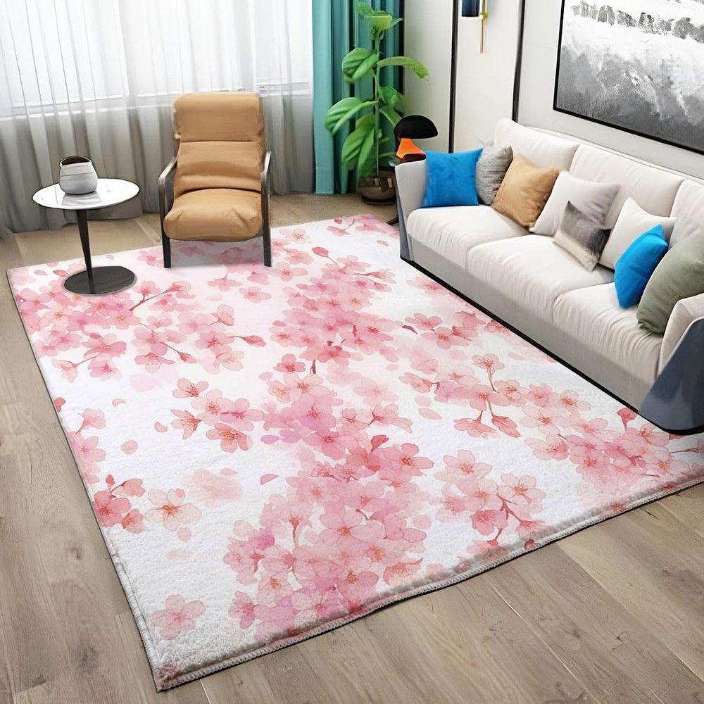 Japanese Plant Cherry Blossom Red Washable Short-Pile Rug 80 x 150 cm