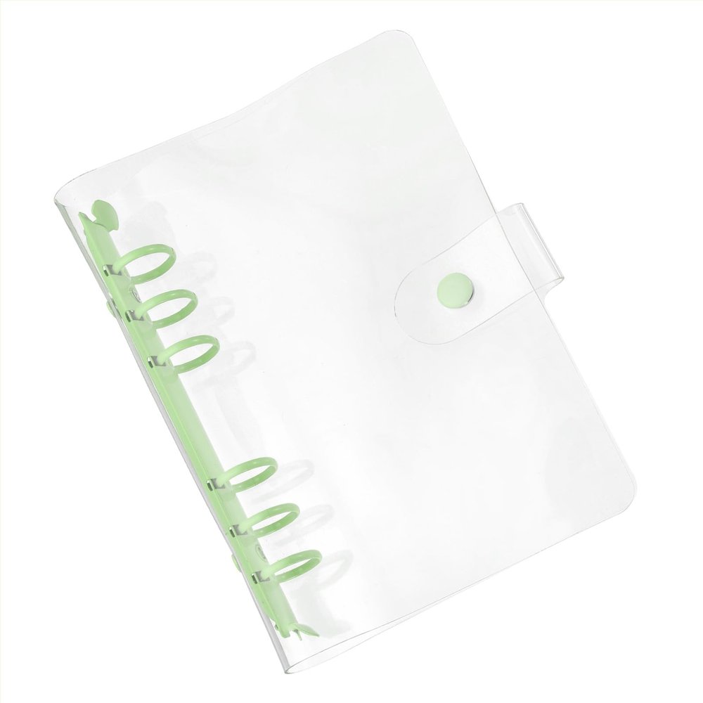 PATIKIL A6 Clear Binder Cover, Soft PVC Loose-Leaf Binder with Snap Closure and 6 Green Rings