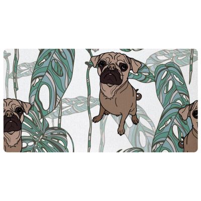 VAPOKF Kitchen Mat with Pug, Dog & Tropical Leaves