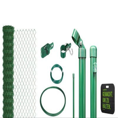 Alberts 697068 Chain-Link Fence Complete Set, for Concrete Installation, with Knee Pad, Green, 125 cm H x 15 m L