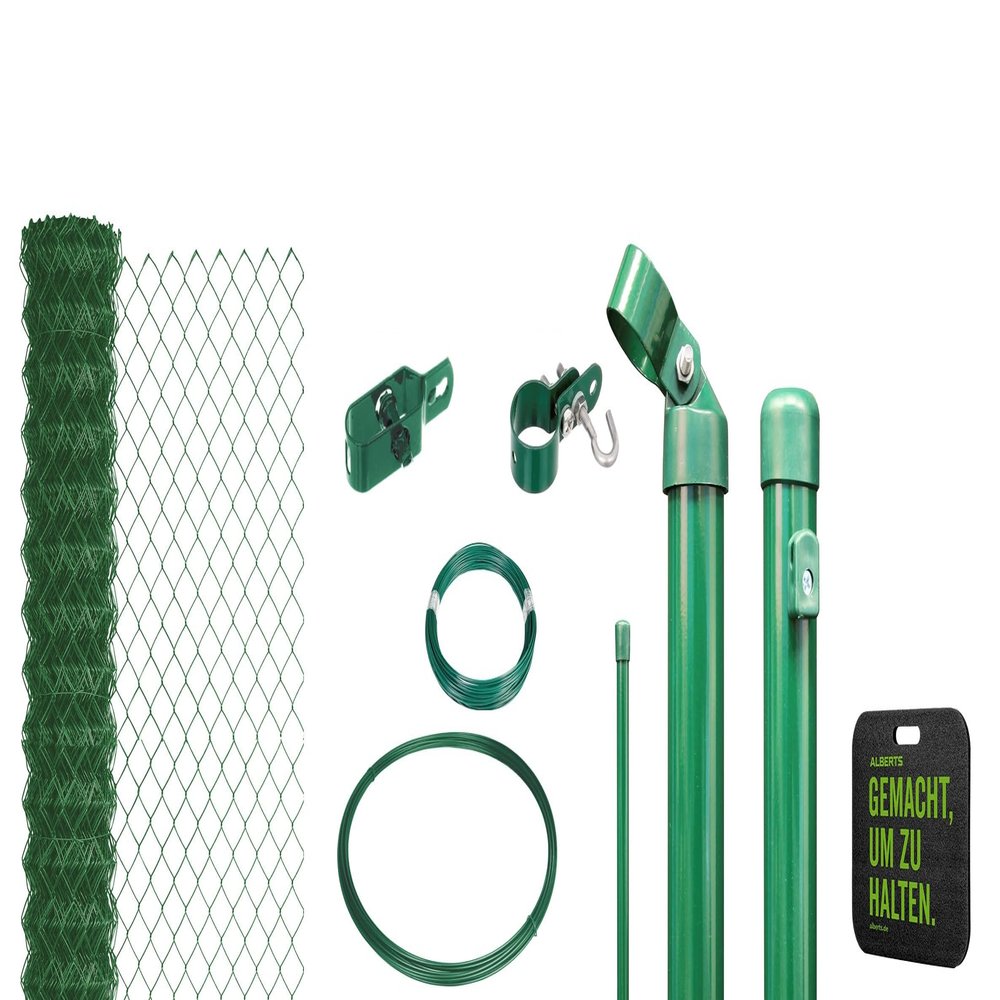 Alberts 697068 Chain-Link Fence Complete Set, for Concrete Installation, with Knee Pad, Green, 125 cm H x 15 m L