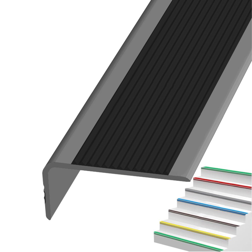 PVC Anti-Slip Edge Guard, L-Shaped Self-Adhesive Stair Profile, Grayish Black, 2.1 m/82.7 in