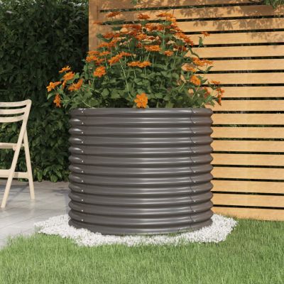 Homgoday Gray Metal Raised Garden Bed Planter, Powder-Coated Steel, 80 x 80 x 68 cm