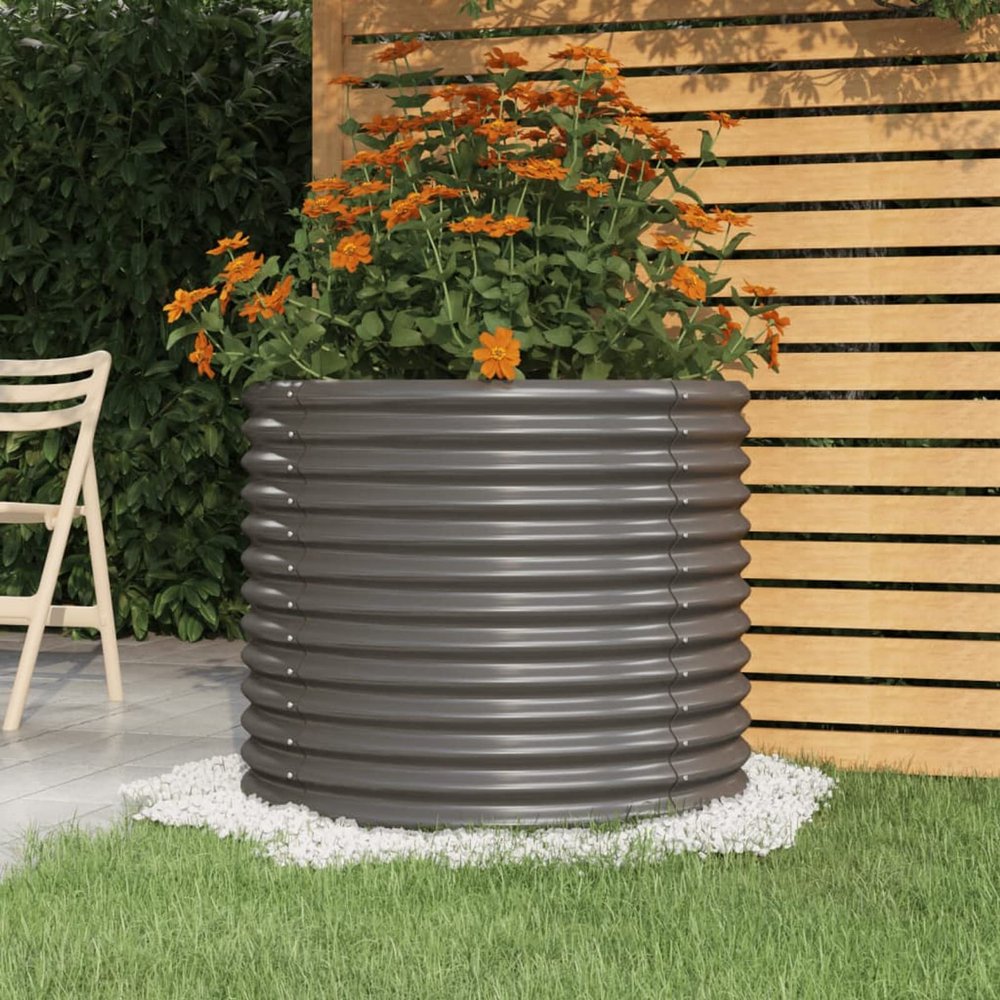 Homgoday Gray Metal Raised Garden Bed Planter, Powder-Coated Steel, 80 x 80 x 68 cm