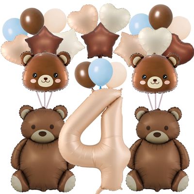 32-Piece Bear Balloon Set with Number 4 Balloon, 101.6 cm