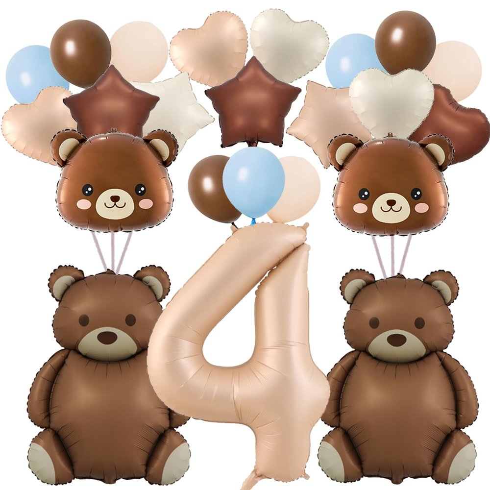 32-Piece Bear Balloon Set with Number 4 Balloon, 101.6 cm
