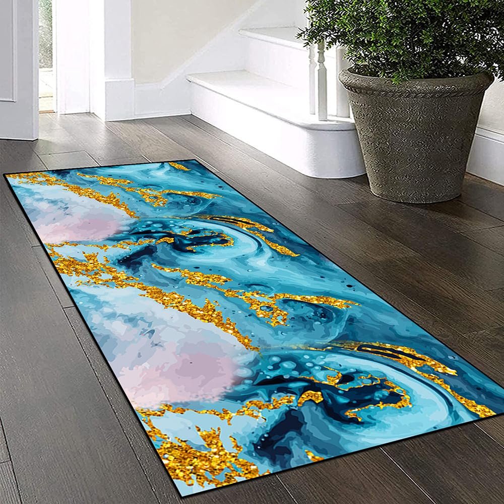Yinghesheng Blue Hallway Runner Rug, Non-Slip, Washable, 140 x 500 cm