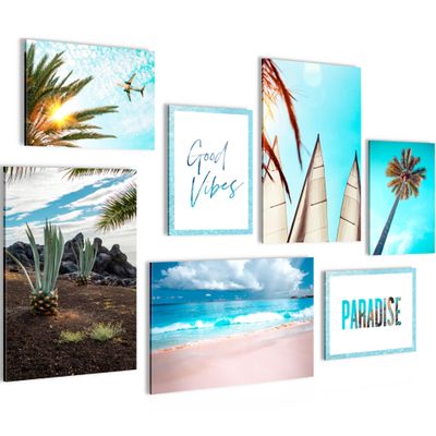 Novart Ocean Wall Art - Ready to Hang - Paradise Beach for Living Room or Bedroom - 7 Modern Mood Prints - N019672a