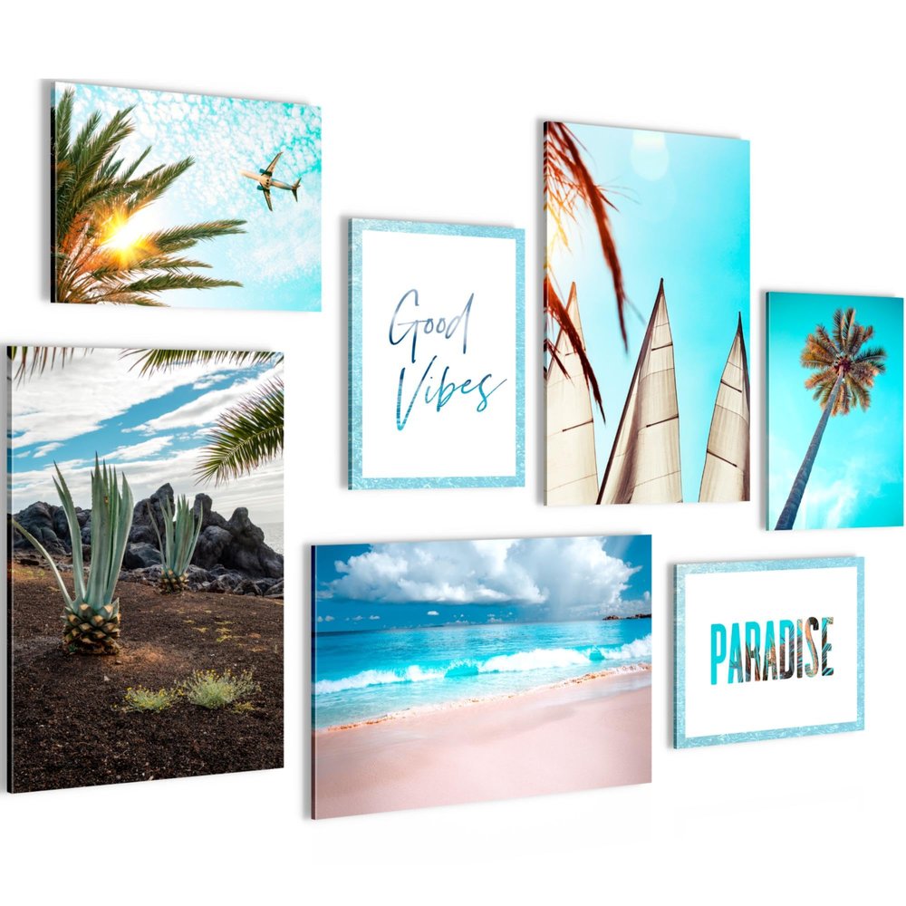Novart Ocean Wall Art - Ready to Hang - Paradise Beach for Living Room or Bedroom - 7 Modern Mood Prints - N019672a