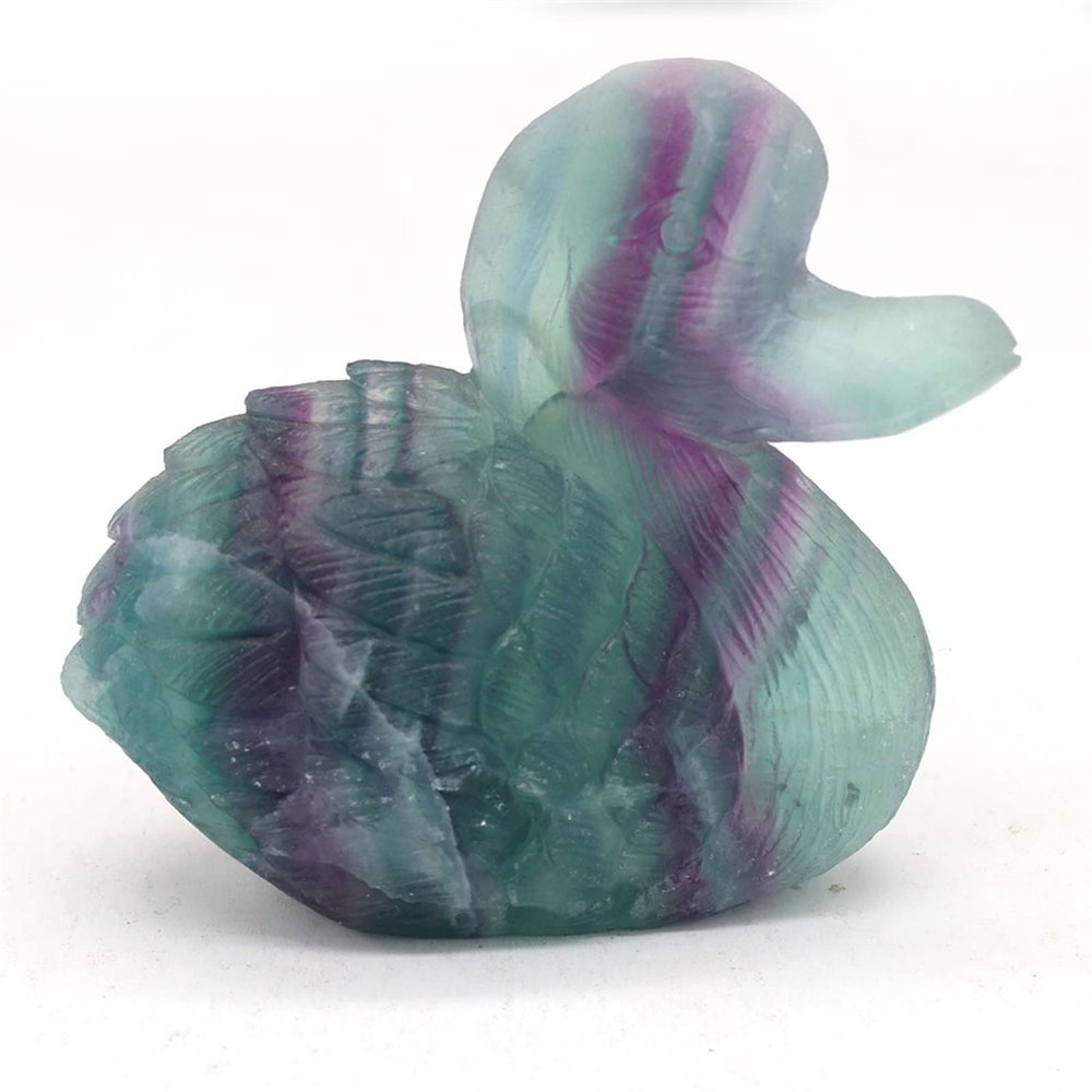 Hand-Carved Natural Stone Swan Figurine, Purple Fluorite, 56 × 56 mm