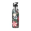 Stainless Steel Insulated Water Bottle with Floral Design and Straw Lid view 1