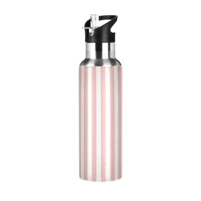 Ksajwzf Insulated Stainless Steel Water Bottle for Kids, Sports, with Straw Lid, Striped, Leakproof, Pink, 590 mL
