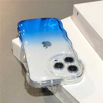 KIHAUV Transparent Gradient Wave Case with Lens Protection for iPhone 13