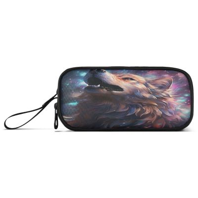 Wolf Purple Space Pencil Case for Boys, Girls, and Students