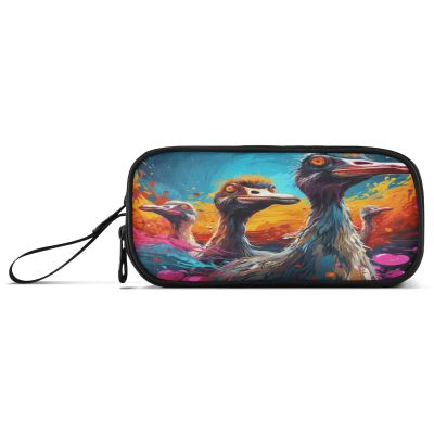 Watercolor Cute Ostrich Art Pencil Case for Boys and Girls