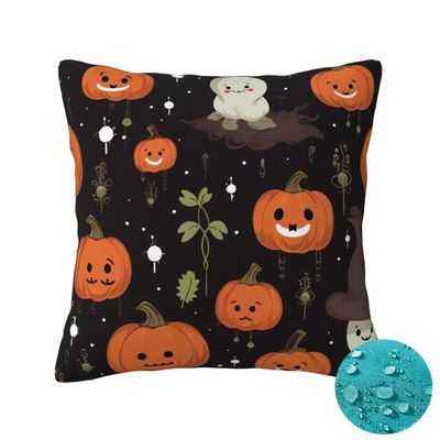 2 Orange Outdoor Pillow Covers, Weather-Resistant, 40 x 40 cm, Pumpkin Design