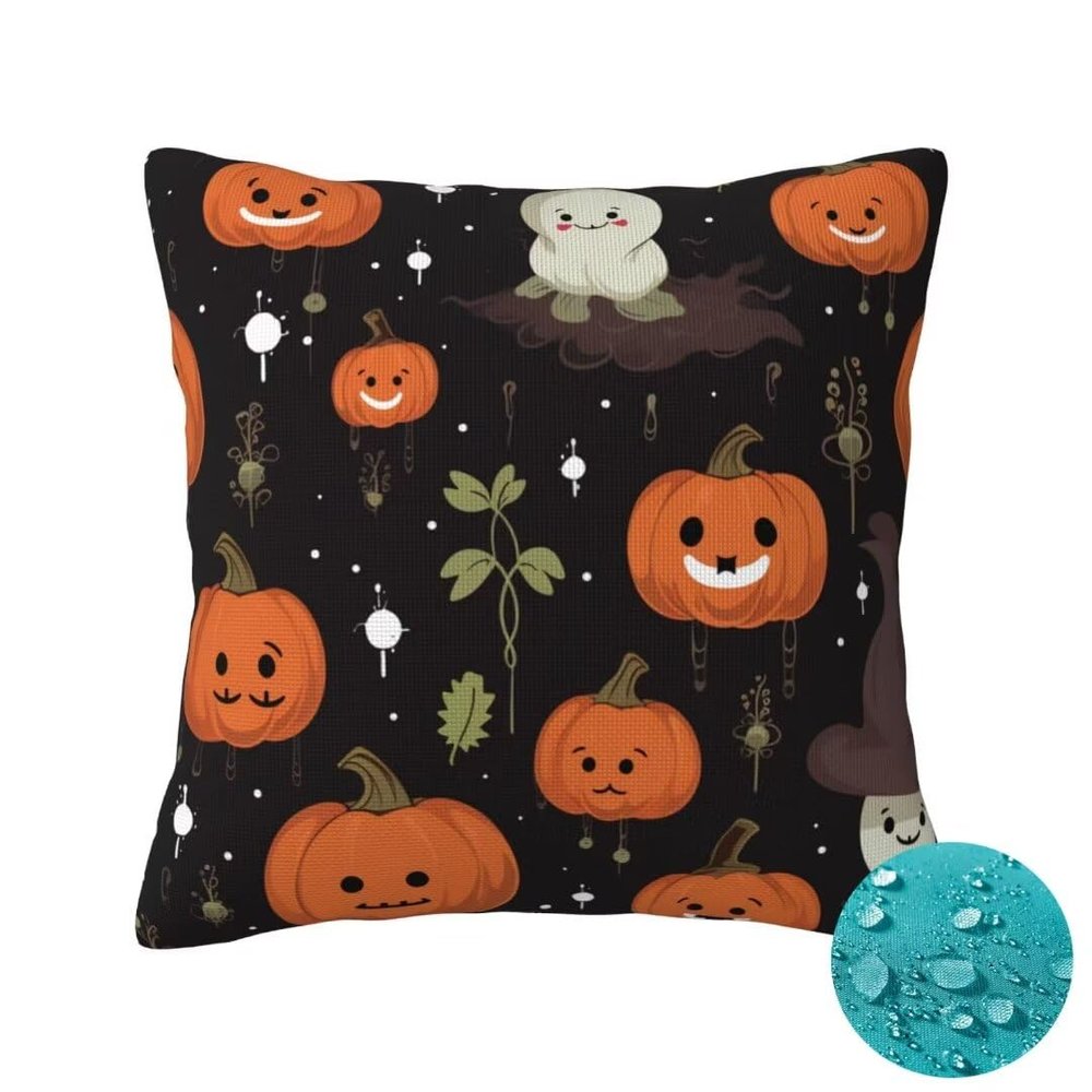 2 Orange Outdoor Pillow Covers, Weather-Resistant, 40 x 40 cm, Pumpkin Design