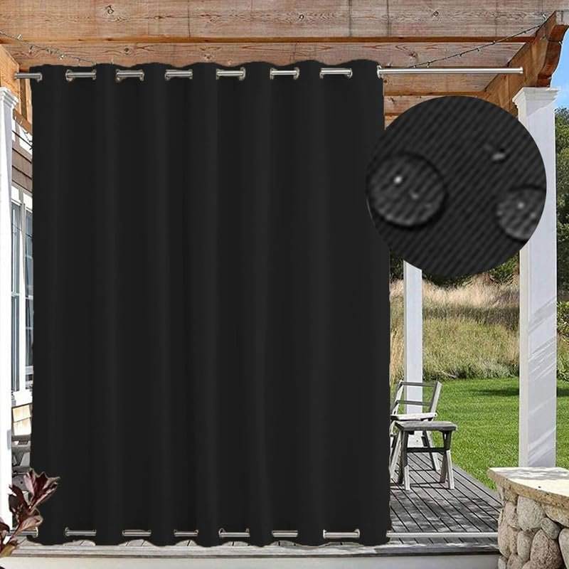 FicaRico Outdoor Curtain, Waterproof, Black, 264 x 245 cm