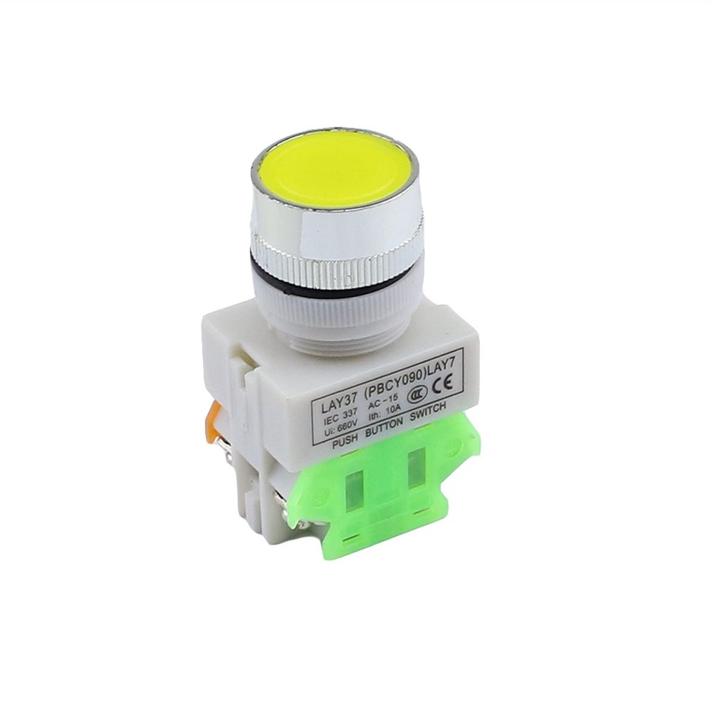 NVVVNX LAY7 Self-Reset Double-Head Pushbutton Switch, Red/Green, Illuminated LA37 Flat-Head 22 mm (Color: LA37 Yellow NO/NC)