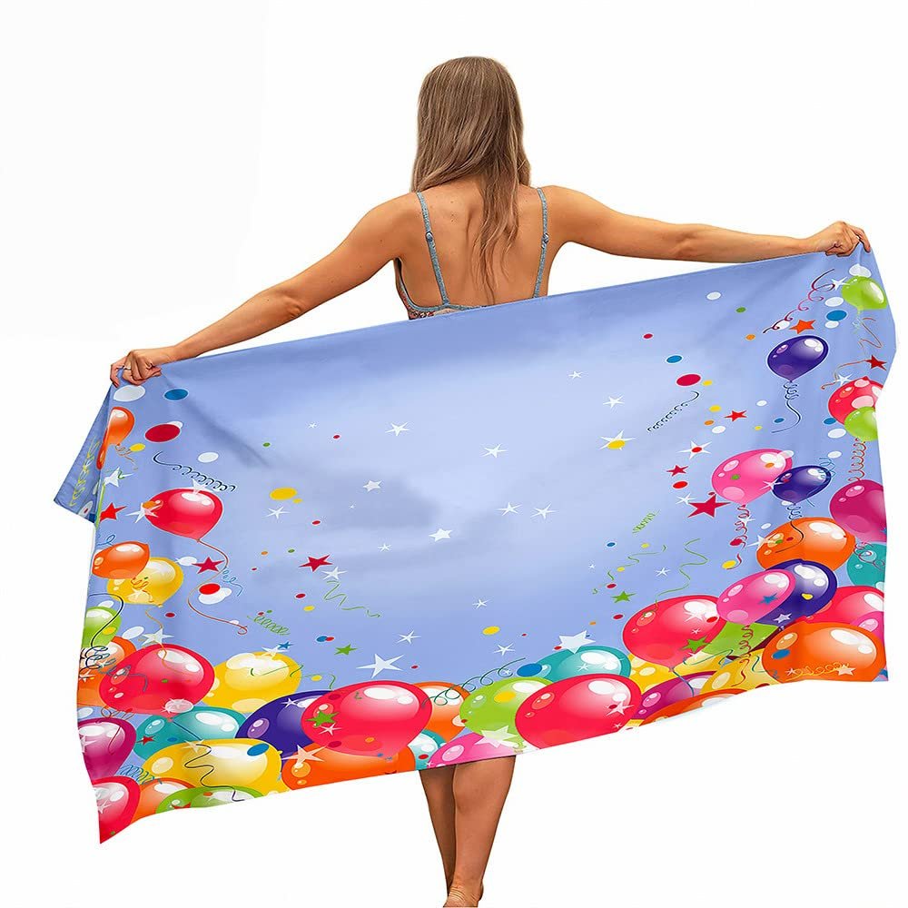 Treer Balloon Pattern Microfiber Beach Towel, XXL, 180 x 80 cm, Blue