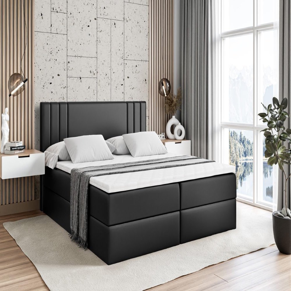 ALTDECOR IDRIKO Box-Spring Bed with H4 Mattress, 55 x 79 in, Black