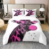 Loussiesd Giraffe 100% Cotton Safari Duvet Cover Set 200 x 200 cm, Pink and White Wild Animal Bedding for Kids view 1