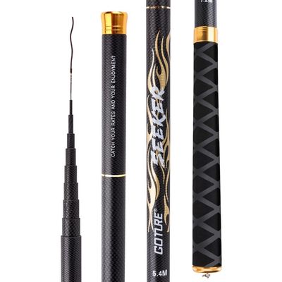 QWLEYCHN 5.4 m Telescopic Carbon Pole Fishing Rod with Spare Front 3 Sections
