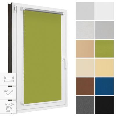 Estika Blackout Roller Shade, No Drilling, 43 x 220 cm, Green, Thermal Shade
