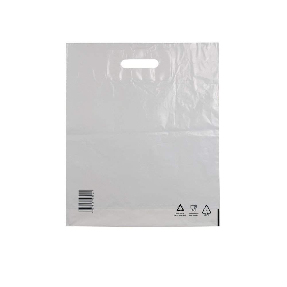 100 Eco-Conscious Plastic Bags, 45 + 5 x 55 cm, White, COEX LDPE 50 microns