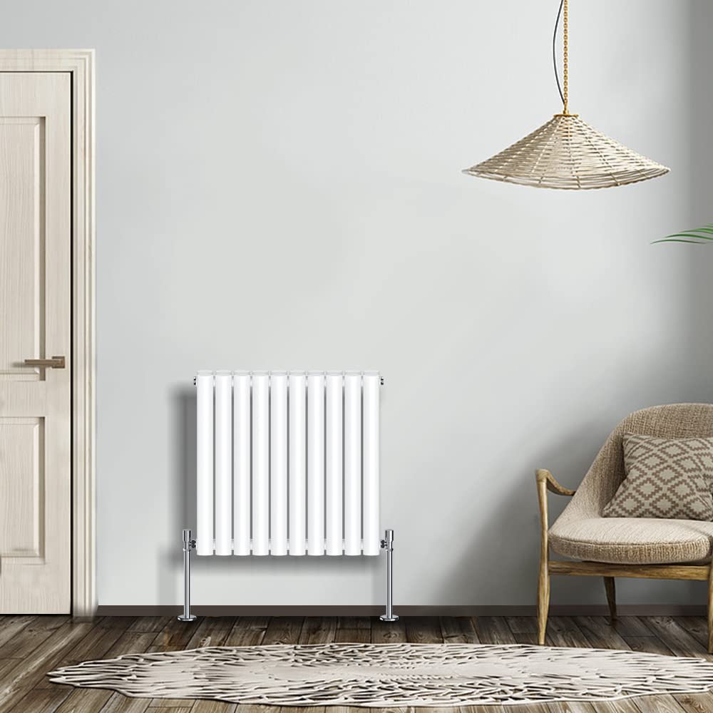NRG Modern White Double Oval Panel Radiator, 600 x 590 mm
