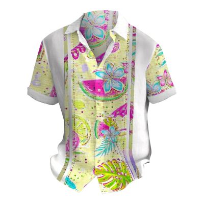 Men's Floral Short-Sleeve Linen Cotton Hawaiian Shirt