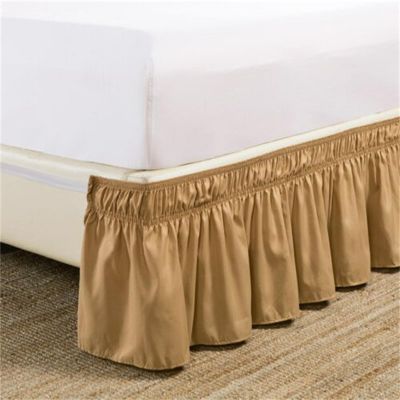 Morbuy Elastic Wrap-Around Bed Skirt with Dust Ruffle, Microfiber, 30 cm Drop, Khaki, 200 x 220 cm