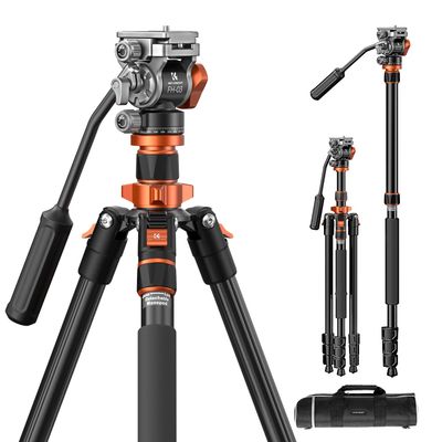 K&F CONCEPT Black and Orange Video Tripod with Fluid Head, 200 cm