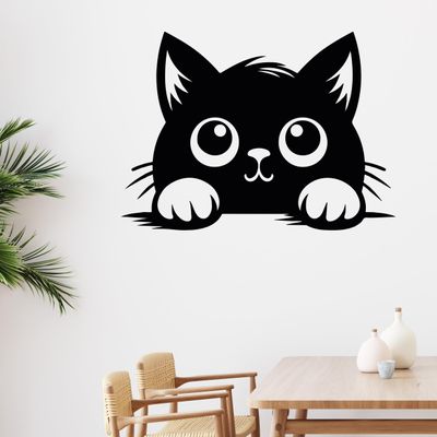 GRAZDesign Cute Cat Wall Decal for Living Room, Bedroom, Hallway – 69 x 50 cm, Medium Gray