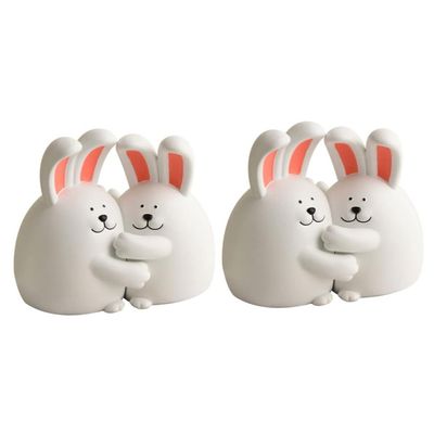 Lwaviwer Hug Rabbit Rabbit Bookend, Handmade Resin Book Holder