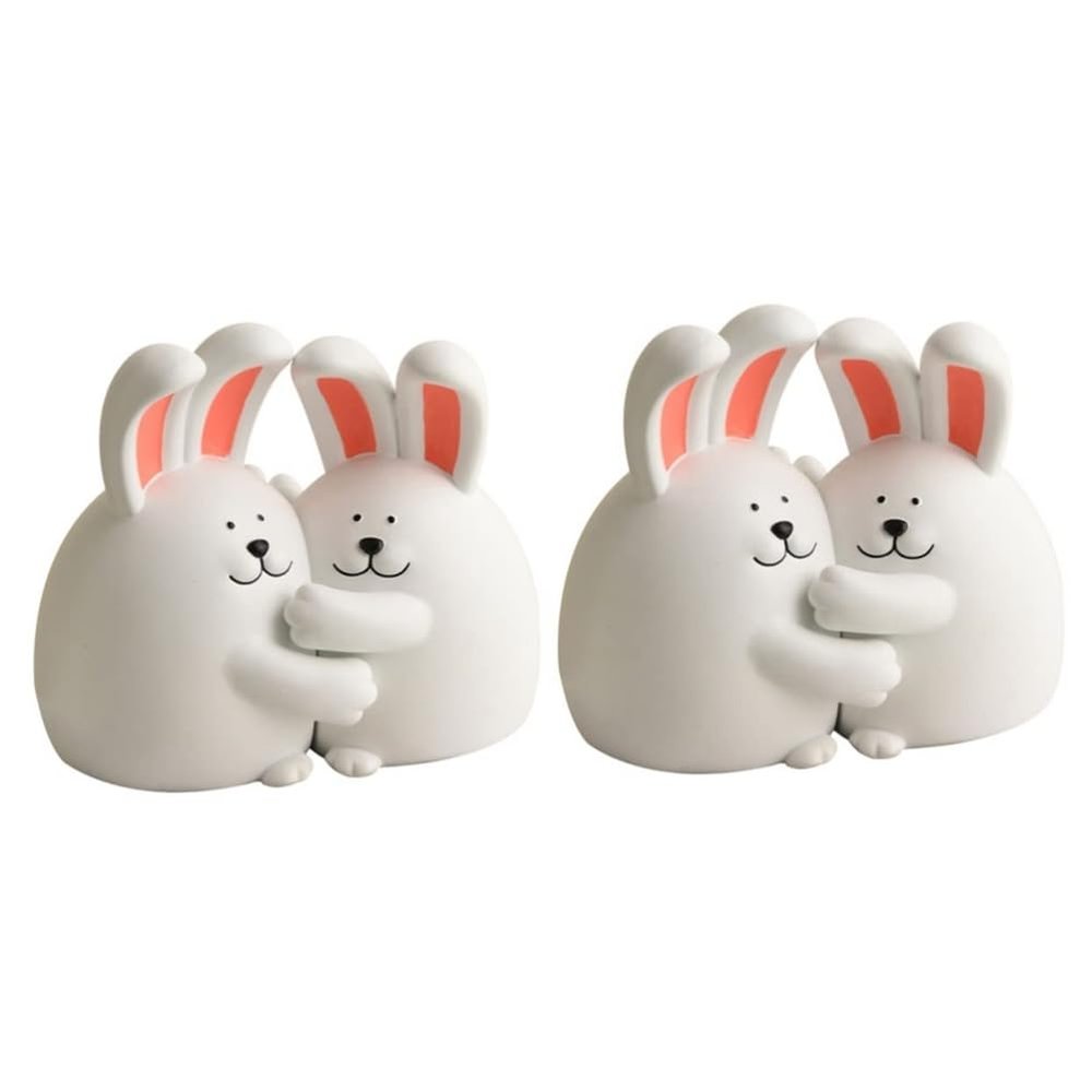 Lwaviwer Hug Rabbit Rabbit Bookend, Handmade Resin Book Holder