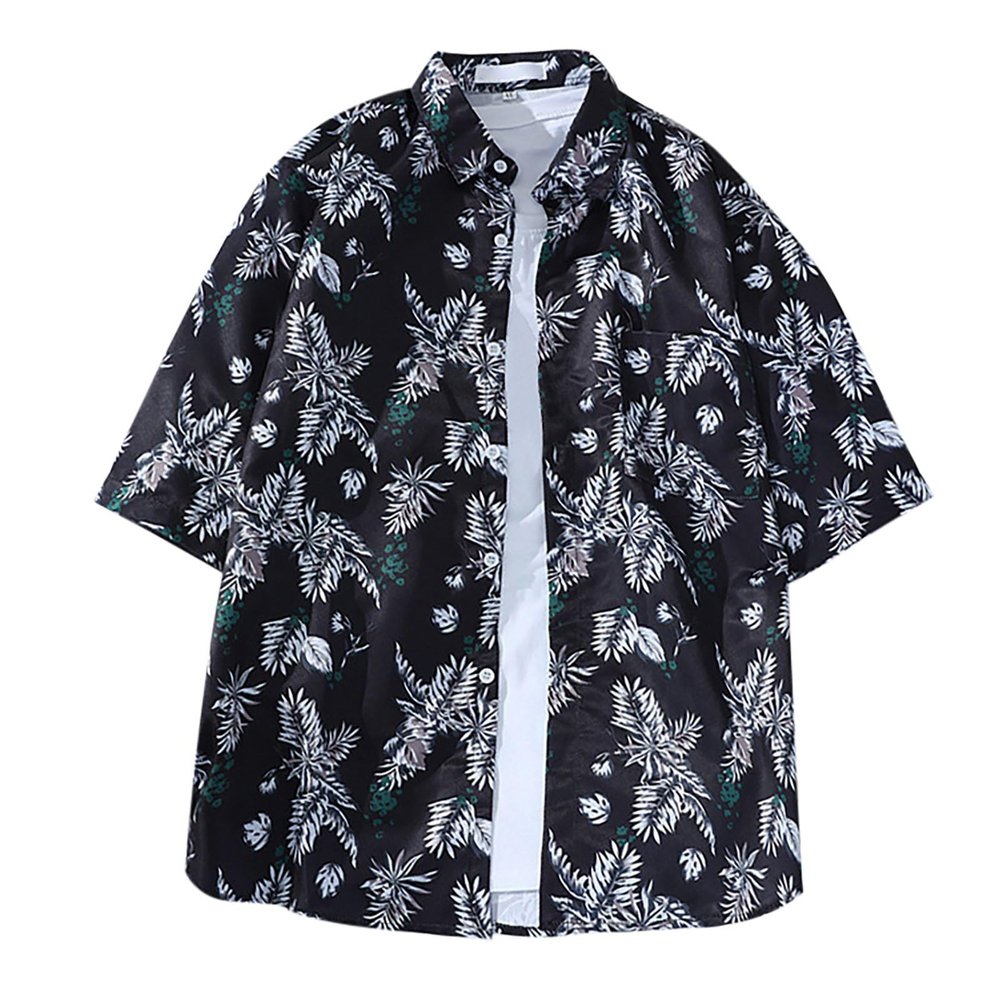 Men's Hawaiian Shirt, Funky Short-Sleeve Casual Button-Down Hawaii Print Shirt for Summer, Beach, Surfing, and Vacation, Solid Colors