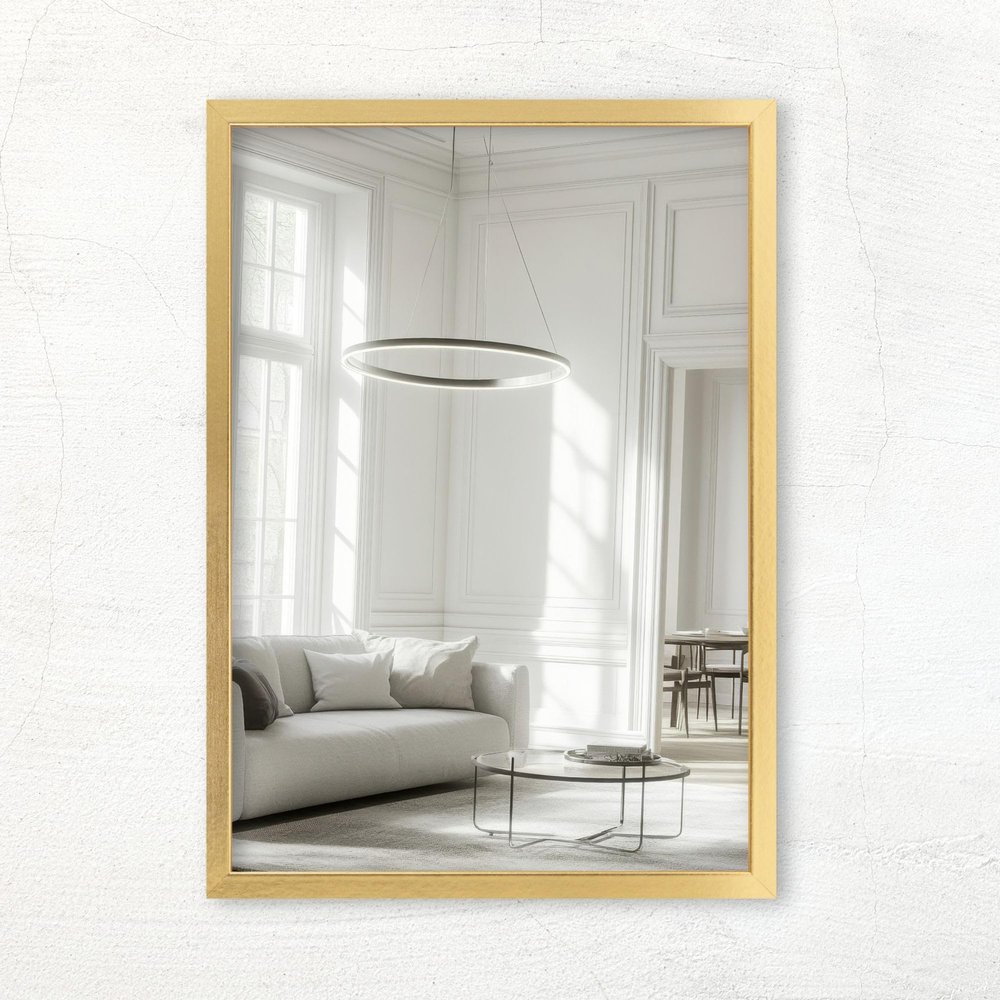 CLAMARO Vision Wall Mirror 55 x 155 cm Gold with Frame, 300+ Sizes Available, Real Glass, Portrait or Landscape Mounting, Handmade in Germany