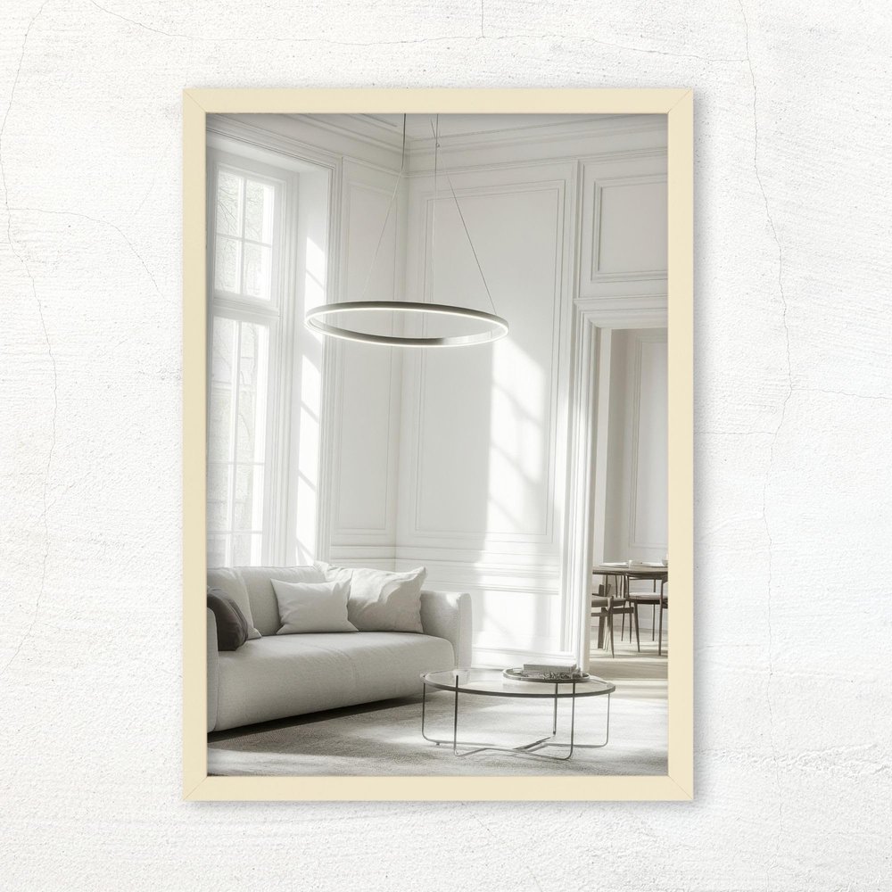 CLAMARO Vision Wall Mirror 60 x 60 cm, Beige Frame, 300+ Sizes, Vertical or Horizontal Mounting, Handmade in Germany