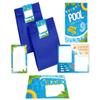 6 Pool Party Invitations for a 9th Birthday – Envelopes, Blue Party Bags, Stickers, Notepads and Battleship Games view 1