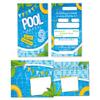 6 Pool Party Invitations for a 9th Birthday – Envelopes, Blue Party Bags, Stickers, Notepads and Battleship Games view 2